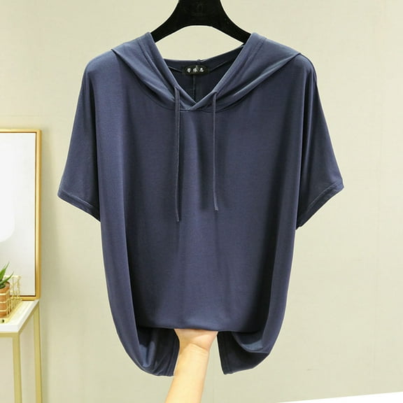 iHengLiXing Tops for Women Plus Size Women's Casual And Fashionable Solid Color Short Sleeved Hooded Round Neck Top