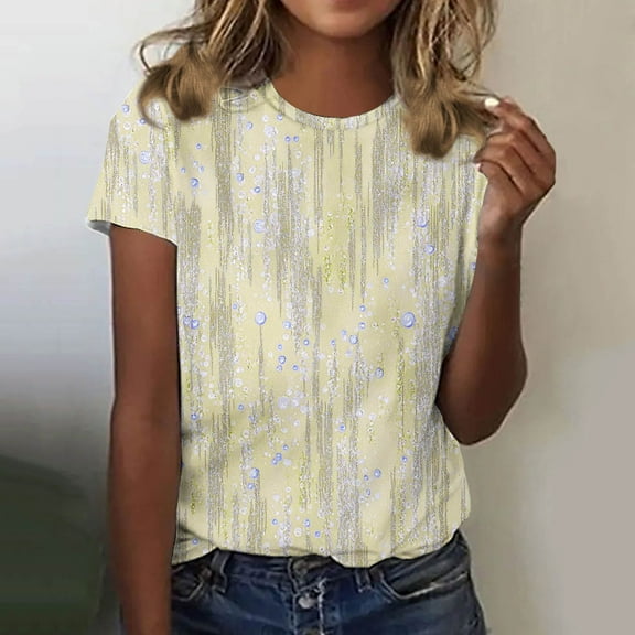 iHengLiXing Tops for Women Plus Size Women's New Casual Fashion Printed T-Shirt Crewneck Short-Sleeved Top S