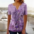 thumbnail image 1 of iHengLiXing Tops for Women Plus Size Women's New Short Sleeve V-neck Pleated Button Casual Print Top Purple XXXL, 1 of 5
