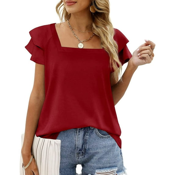 iHengLiXing Tops for Women Plus Size Women's Summer Solid Color Casual-neck Short Sleeve-neck Top/Shirt XXL Pink