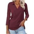thumbnail image 1 of iHengLiXing Tops for Women Plus Size Women's Color Matching T-shirt V-neck Lapel 3/4 Sleeve Top, 1 of 4