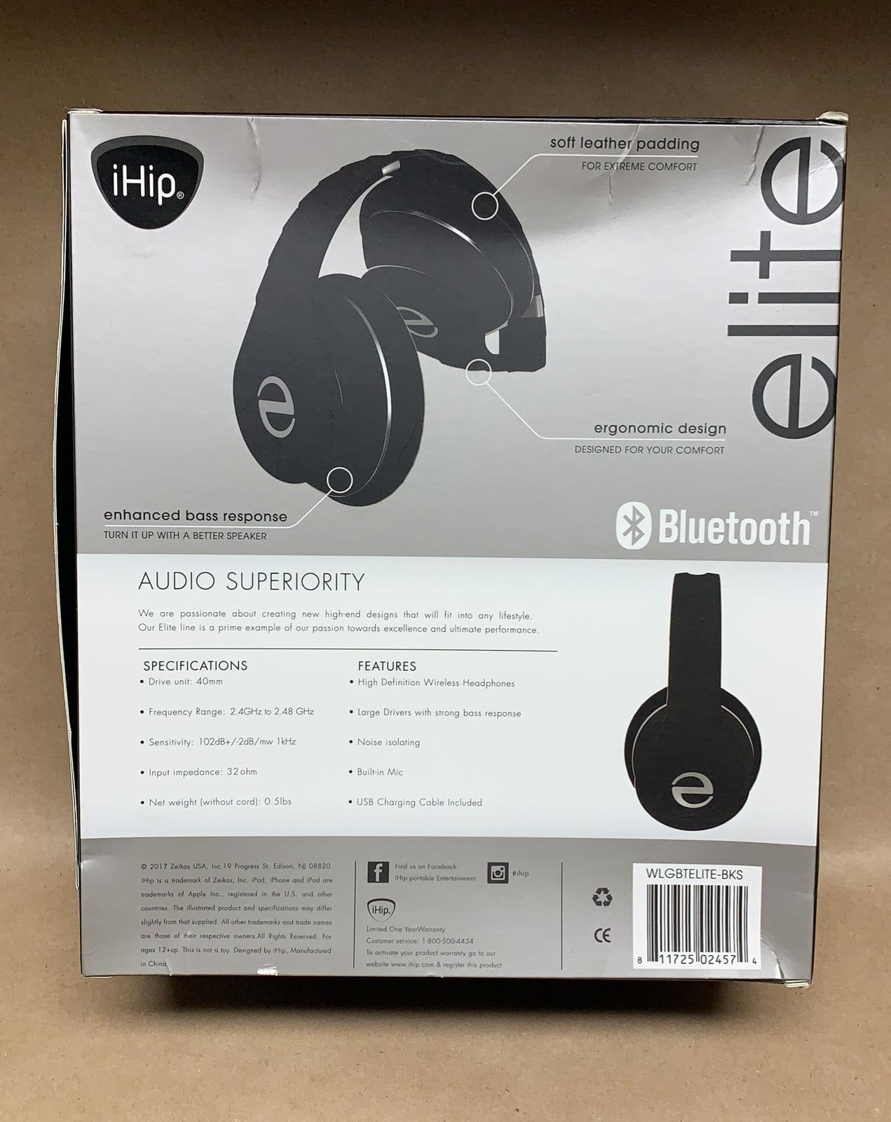 iHip Elite Wireless Headphones w/ Built in Microphone, WLGBTELITEBKS