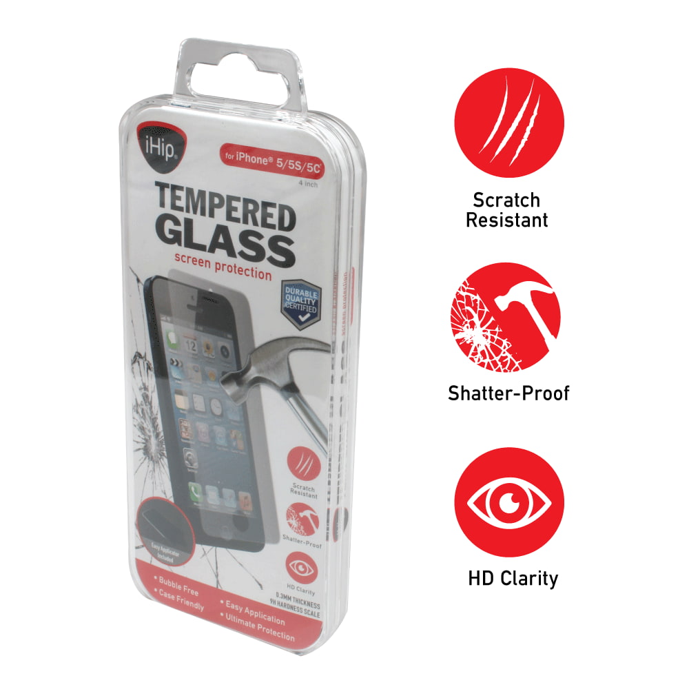 iHip Tempered Glass HD Screen Protector Shatter and Scratch Resistant - iPhone 5/5s/5c