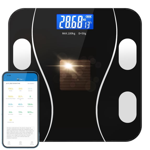 iHoimeo Solar Powered Scale for Body Weight,Body Fat Scale,Bathroom Scales for Weight Accurate Weighing Machine Health Analyzer with App 400lbs