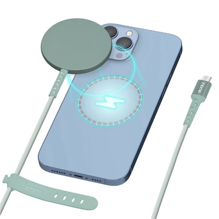 iHome 10W Magnetic Wireless Charger, 6ft Durastrain Cable, MagSafe Compatible for iPhone 12/13