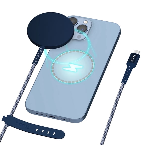 iHome 10W Magnetic Wireless Charger, 6ft Durastrain Cable, MagSafe Compatible for iPhone 12/13