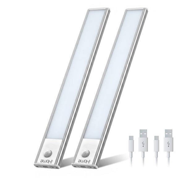iHome 12" Auto-Sensing LED Light Bar 2-Pack, Motion Activated, Rechargeable, 3 Color Temperatures, Magnetic Adhesive Mount