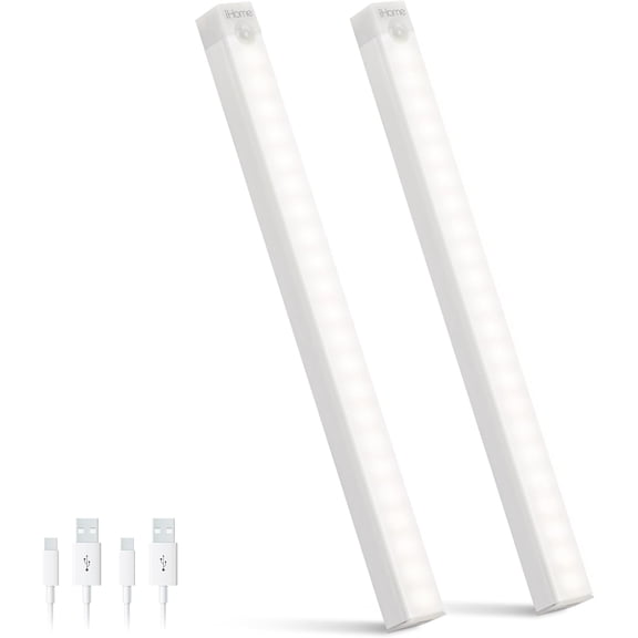 iHome 12" Motion Sensing LED Light Bar 2-Pack, Rechargeable, Auto & Always-On Modes, Magnetic & Adhesive Mount