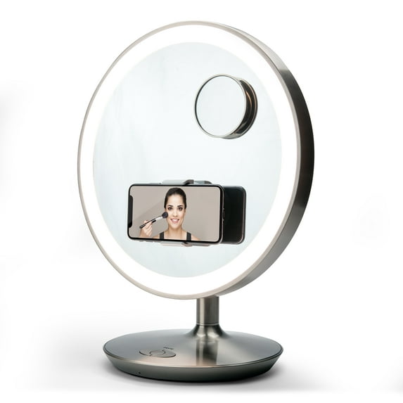 iHome 13" LED Vanity Mirror Speaker with Bluetooth, Speakerphone, 10x Detail Mirror, Silver Finish