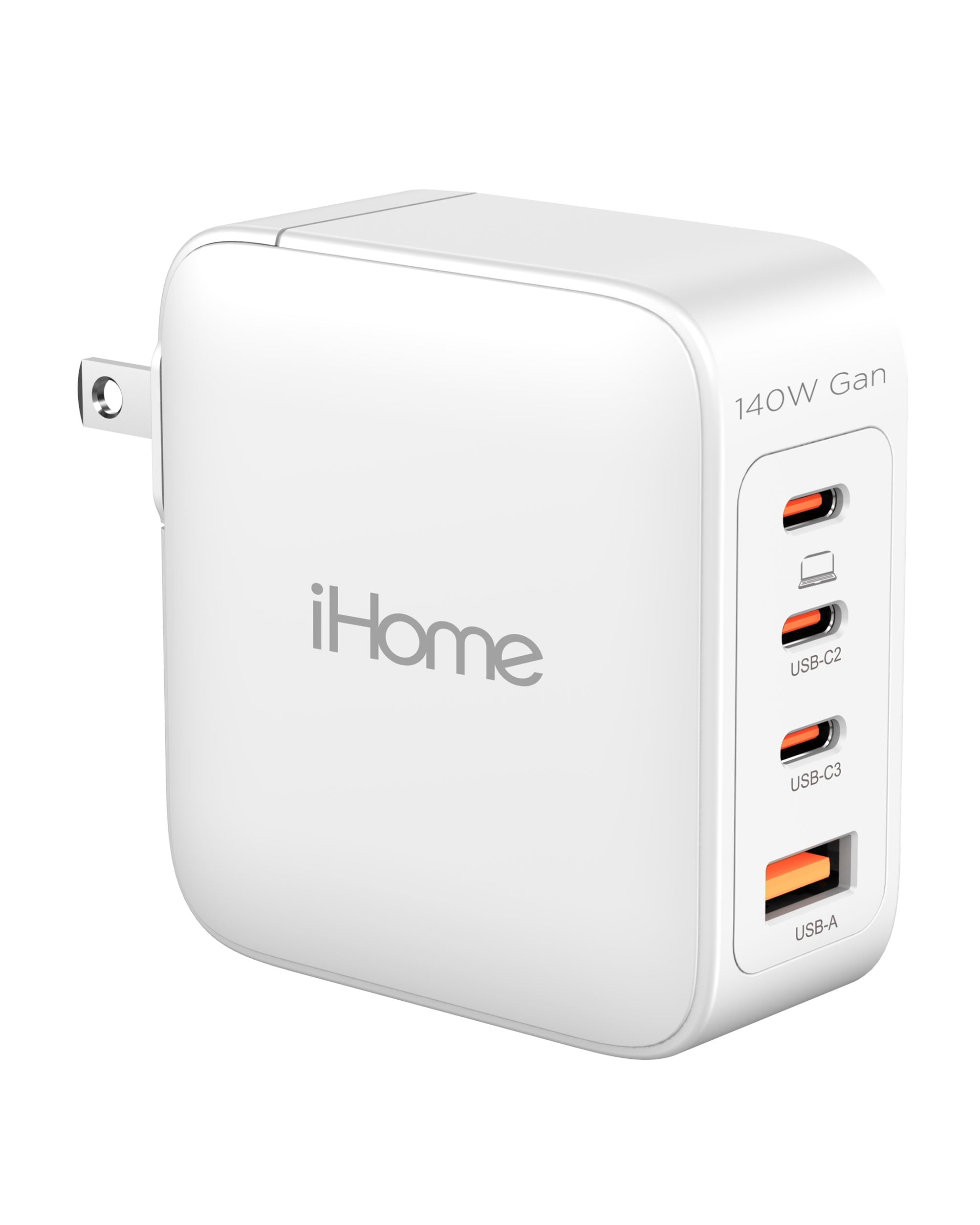 iHome 140W GaN Charger: Compact, Universal 4-Port, 3 USB-C & USB-A Wall ...