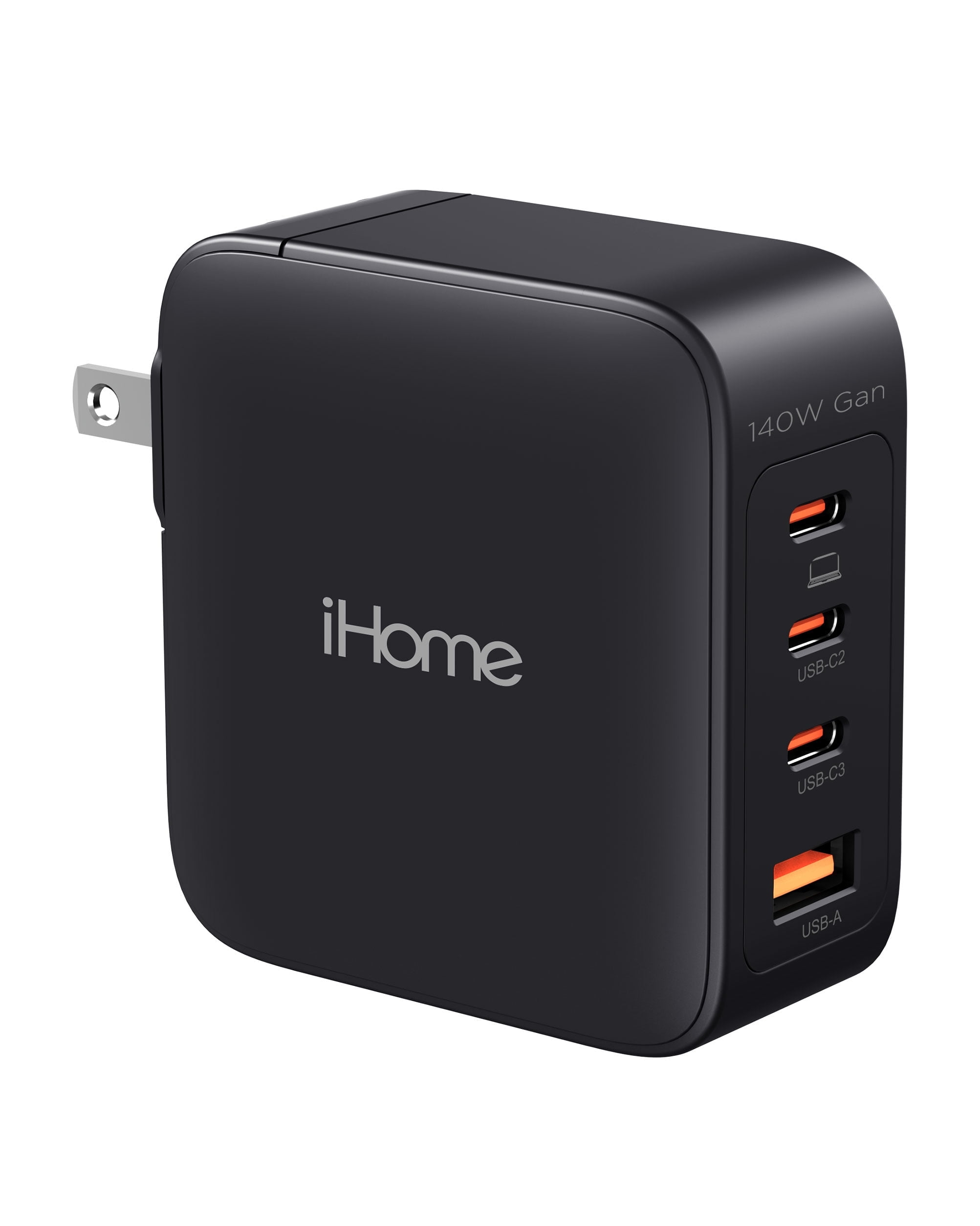 iHome 140W GaN Charger: Compact, Universal 4-Port, 3 USB-C & USB-A Wall ...
