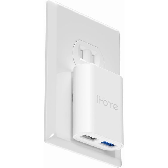 iHome AC Pro 2-Port USB Wall Charger, Flat Plug Adapter, Phone Charging Block for Home & Travel