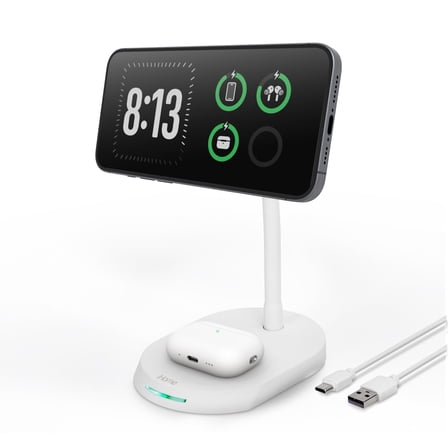 iHome 2-in-1 Wireless Charger with Flexible Arm, 15W Magnetic Stand for iPhone & AirPods