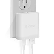 iHome 20 Watt USB-C & USB-A Dual Port Wall Charger with Folding Prongs, White