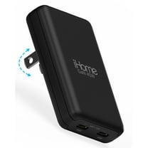 iHome 45W Ultra Slim Wall Charger, Dual USB-C Ports, GaN Technology, Folding Prongs, Travel Friendly, ETL Certified, Black