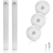 iHome 5pc Rechargeable Light Set, 2 Light Bars & 3 Puck Lights, Motion Sensor, Dimmable, Auto/Always-On, Easy Install