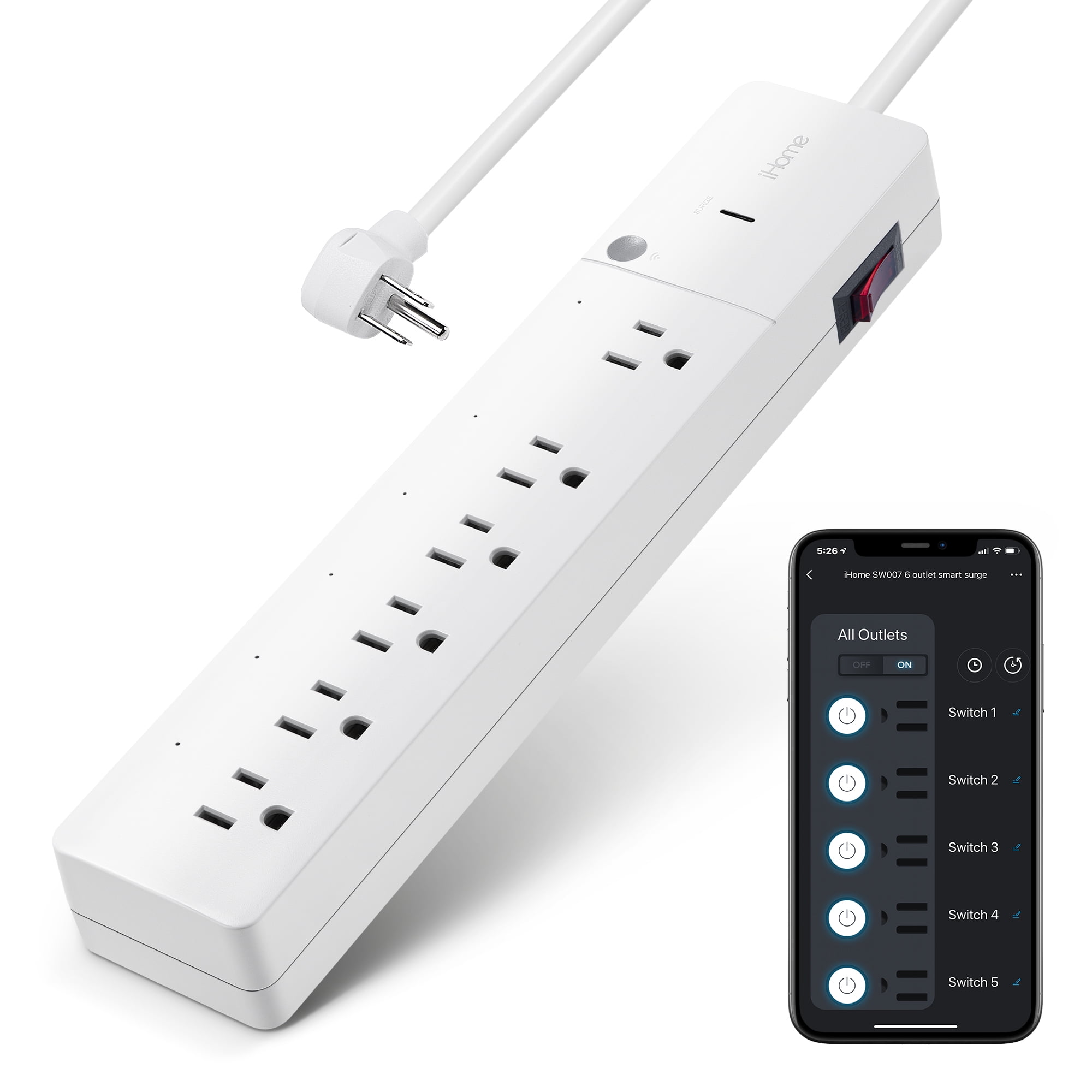 iHome 6 Outlet Smart Surge Protector Works with Alexa and Google