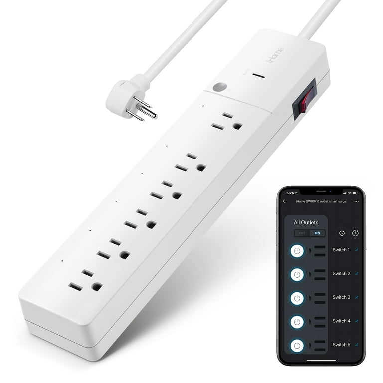 iHome IH-SW007-199W 6 Outlet Smart Surge Protector Works with Alexa & Google Home