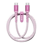 iHome 6 USB-C to USB-C Cable, Nylon Braided with Cable Wrap, Pink