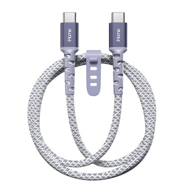 iHome 6' USB-C to USB-C Cable, Nylon with Wrap, Purple