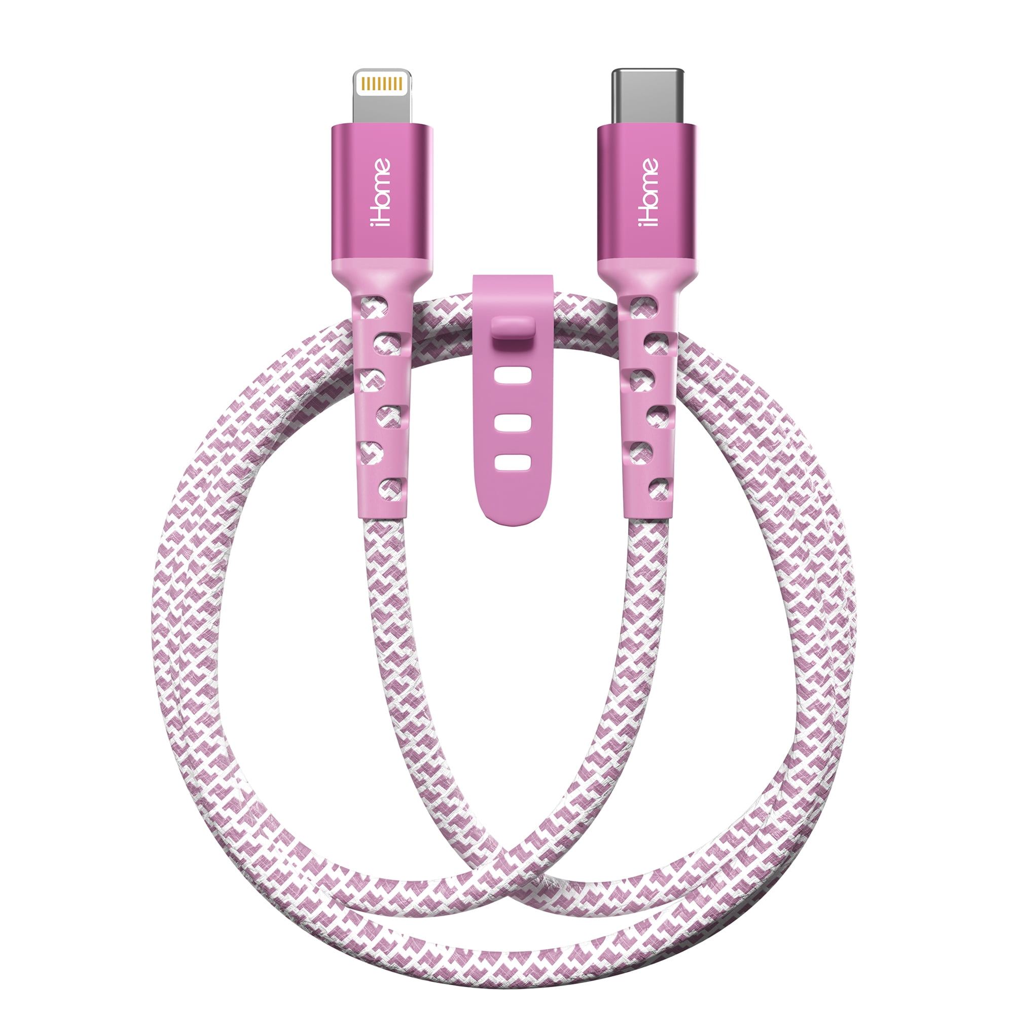 iHome 6FT Durastrain Ltng to C Nylon Cable with Wrap- Pink