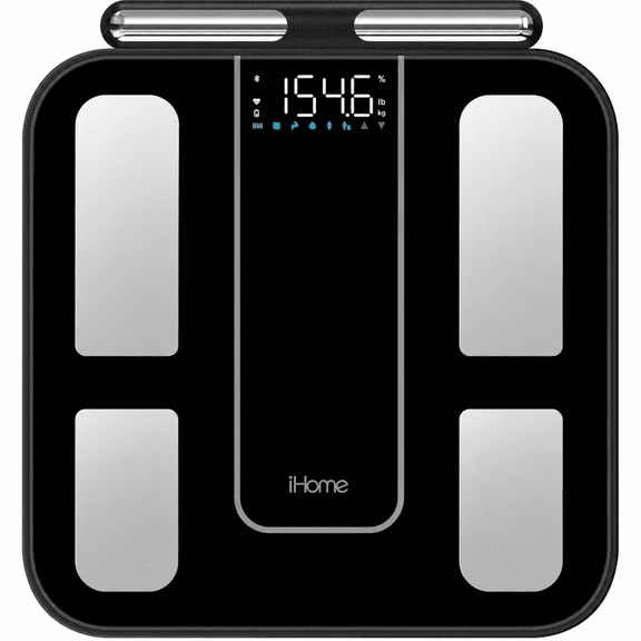 iHome 8-Electrode Smart Body Composition Health Scale & 56 Metrics, Glass, Black