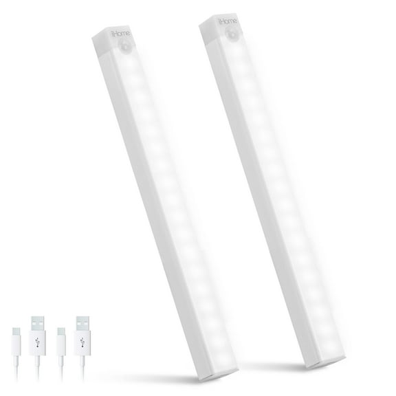 iHome 8" Rechargeable Motion Sensing LED Light 2-Pack, 3000K Warm Light, 2 Modes, Wide Motion Sensor, Easy Installation