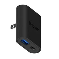 iHome AC Pro 30W Dual Port Wall Charger (1 USB-C, 1 USB-A), Black