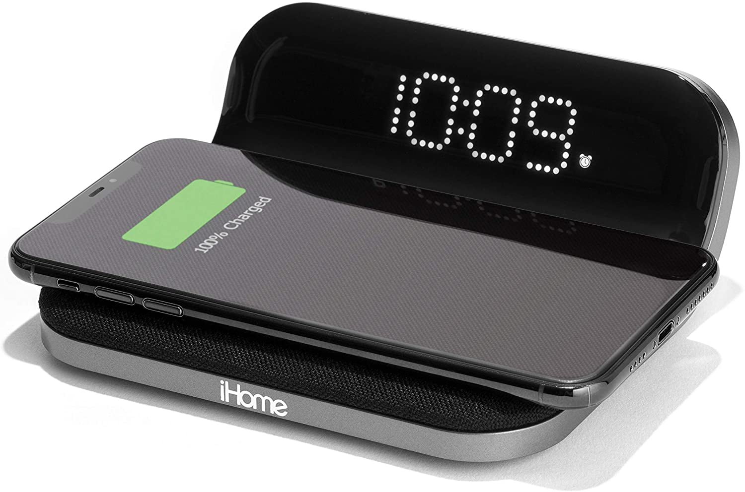 iHome Alarm Clock Radio with Bluetooth Speaker and Wireless Qi Fast Charging Built-In Dual Alarm