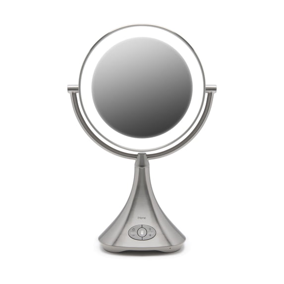 iHome All-in-One, 7X Magnify, 9" 2-Sided LED Makeup Mirror, Natural Light, Double-Sided Vanity Mirror, Hands-Free Bluetooth Speakerphone, Bluetooth Audio & Phone Charger iCVBT8