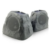 iHome Audio iHRK-500S-PR Solar Powered Rechargeable Bluetooth Outdoor Rock Speakers with TWS Linking - Pair Gray Slate