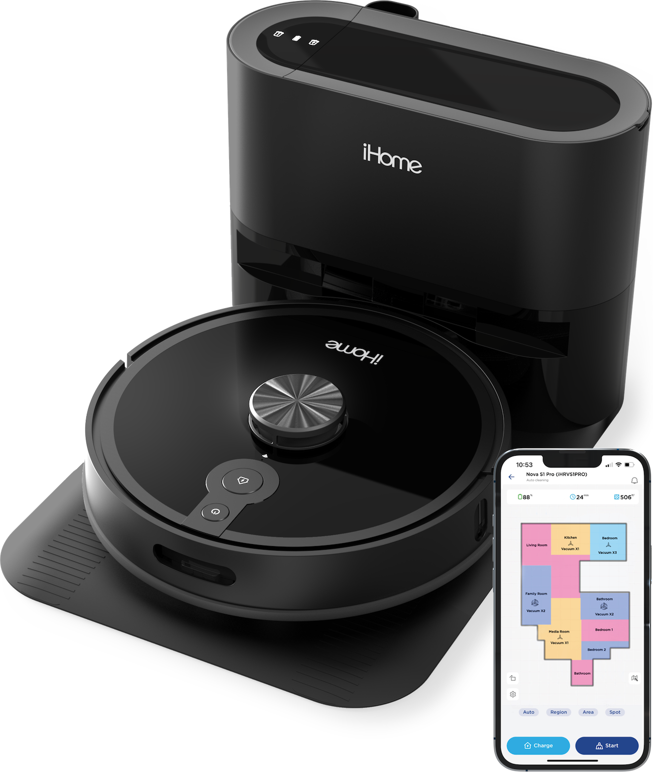 iHome AutoVac Nova S1 Pro Self Empty Robot Vacuum, LIDAR Mapping, 150 Min Runtime, Strong Suction, New - image 1 of 14