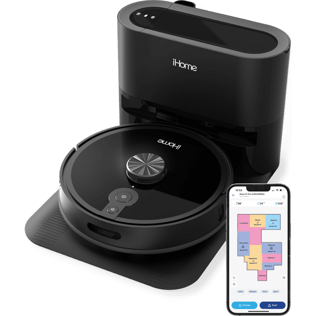 iHome AutoVac Nova S1 Pro Self Empty Robot Vacuum, LIDAR Mapping, 150 Min Runtime, Strong Suction, New