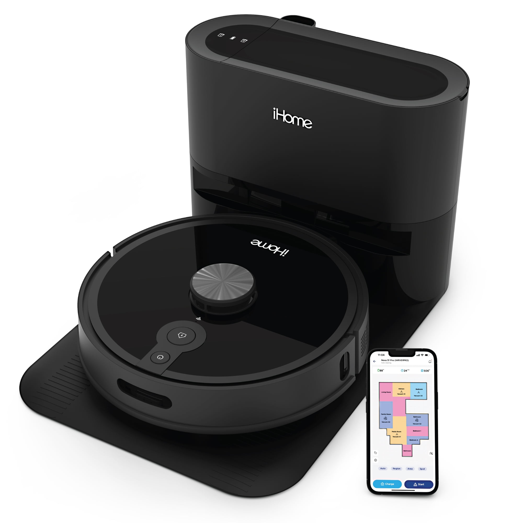 iHome AutoVac Nova S1 Pro Self Empty Robot Vacuum with LIDAR Navigation