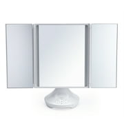 iHome Beauty iCVBT40 15" x 9" Trifold Tabletop Vanity Mirror with Bluetooth Speaker, White
