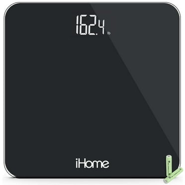 iHome Digital Display Battery Powered Bathroom Scale with Maximum Weight 397 lbs, Black