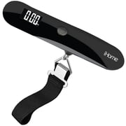 iHome Digital Battery Powered Luggage Scale with Travel Strap, 110 lb Capacity, Black
