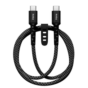 iHome 6' USB-C to USB-C Cable, Nylon Braided with Cable Wrap, Black