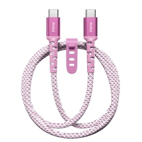 iHome 6' USB-C to USB-C Cable, Nylon Braided with Cable Wrap, Pink