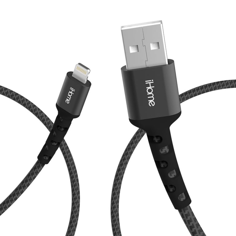 iHome Fabric Braided Lightning to USB Cable, Black, 6' 