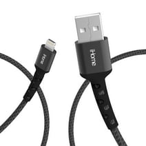 iHome Fabric Braided Lightning to USB Cable, Black, 6'