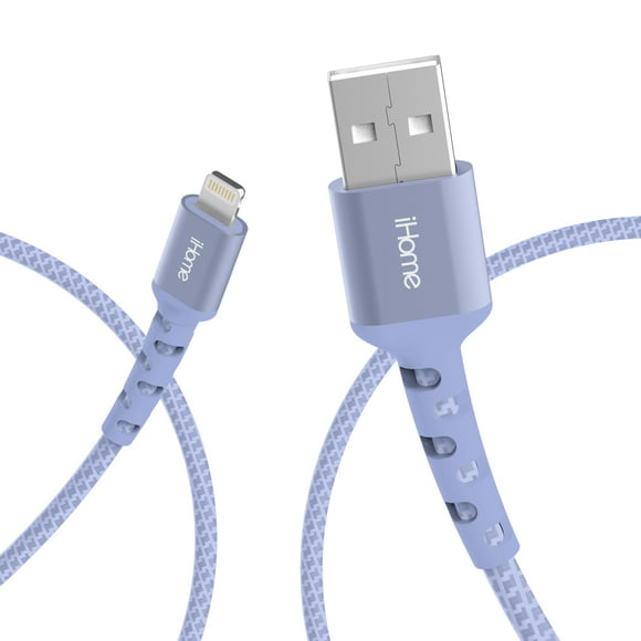 iHome Fabric Braided Lightning to USB Cable, Lavender, 6'