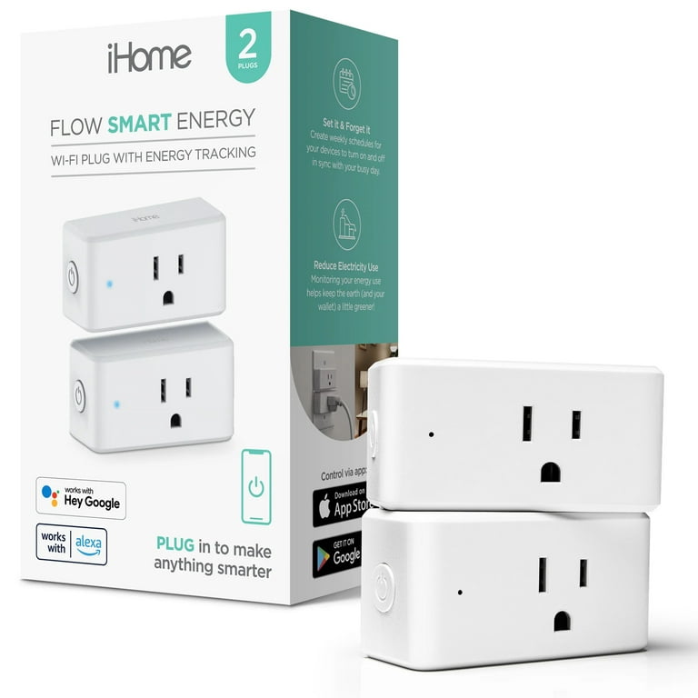 iHome Flow Outdoor Smart Plug with Dual Sockets, Weatherproof IPX3 WiFi  Plug with 2 Individually Controlled Smart Outlets, Works with Alexa &  Google