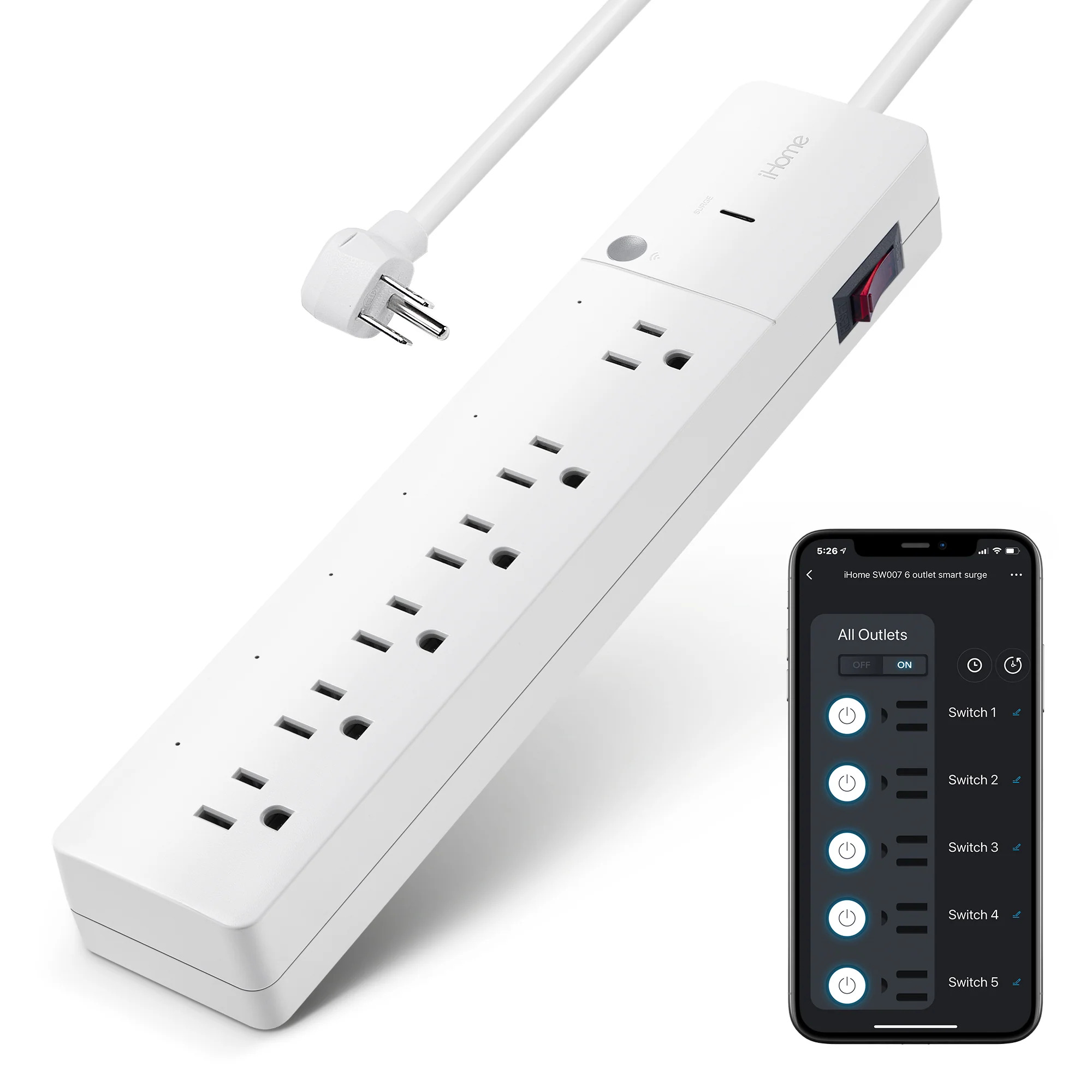 iHome IH-SW007-199 Flow 3 ft. 6-Outlets Smart Surge Protector - image 1 of 9