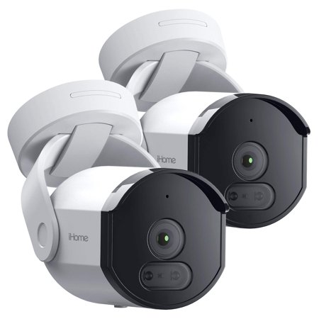 iHome Insight Smart Outdoor WiFi 1080p Security Camera, IP65, Night Vision, Motion Alerts, 2-Pack