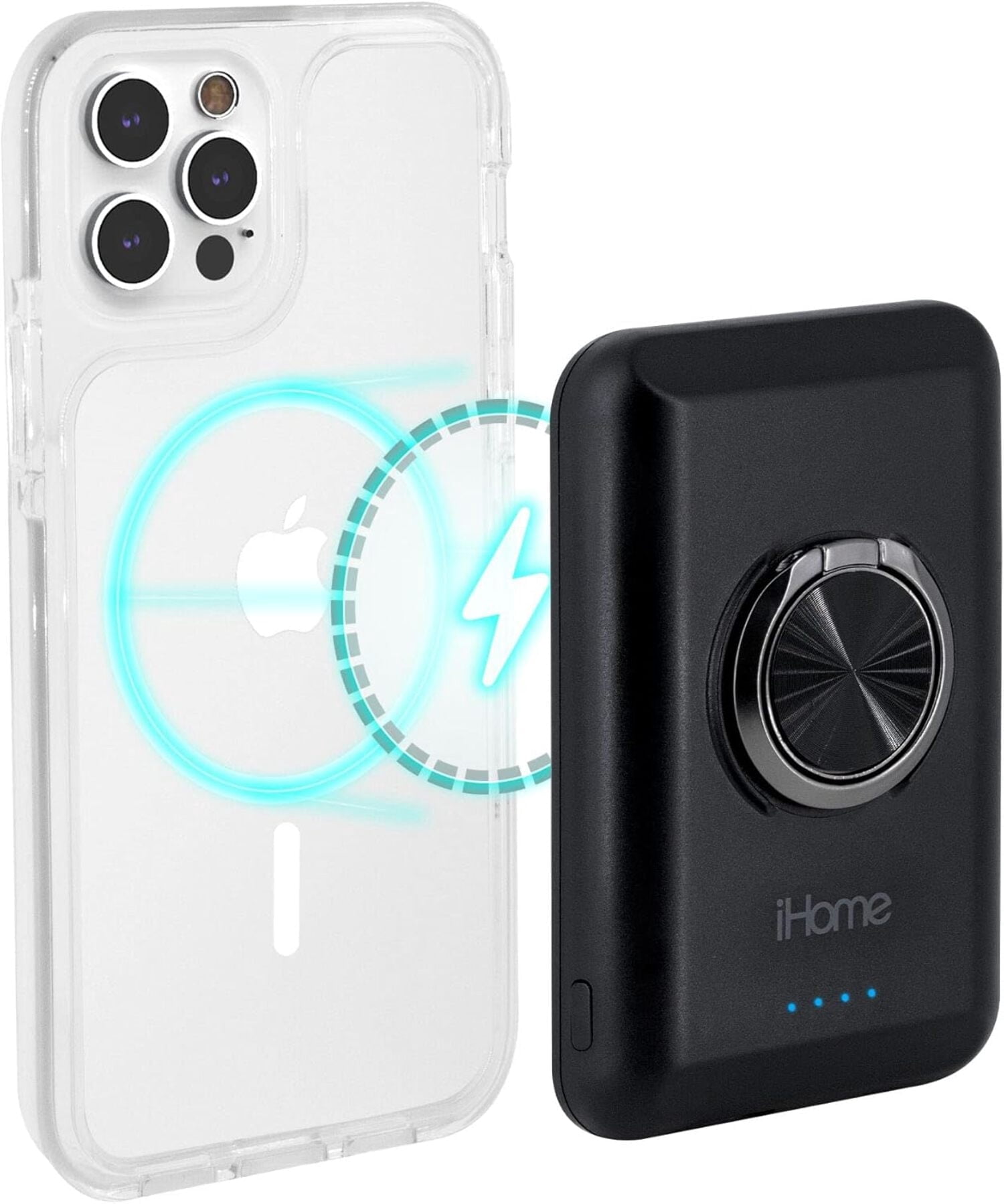 iHome Magnetic Portable Power Bank with Ring Stand, 5,000mAh, MagSafe Compatible, for iPhone 12 & 13