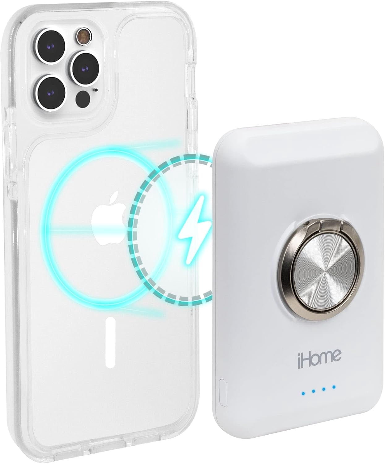 iHome Magnetic Portable Power Bank with Ring Stand, 5,000mAh, MagSafe Compatible, for iPhone 12 & 13