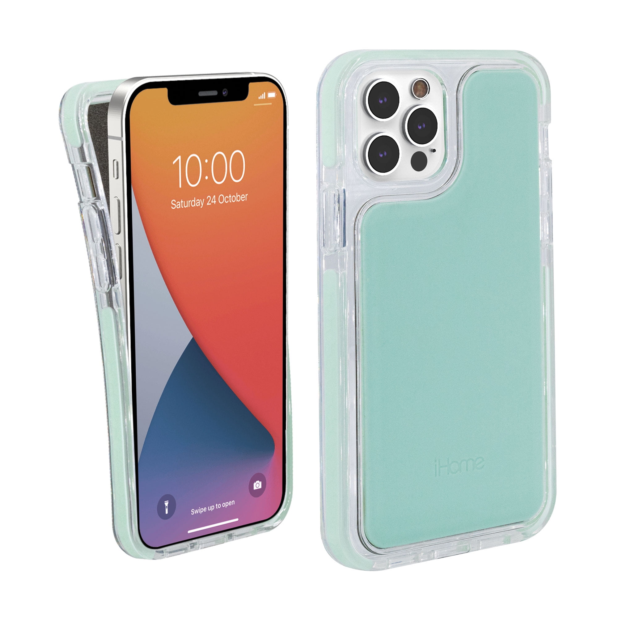 iHome Magnetic Silicone Velo Case, Slim & Shock Absorbent, MagSafe Compatible (iPhone 12/12 Pro, Mint)