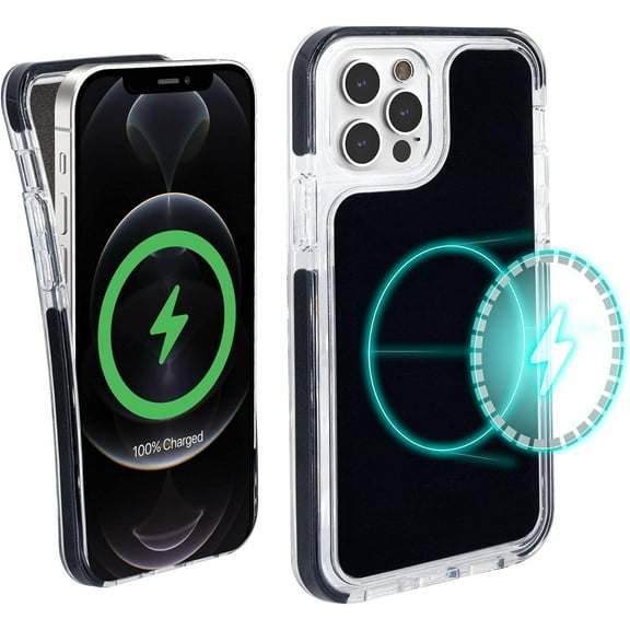 iHome Magnetic Silicone Velo Case, Slim & Shock Absorbent, MagSafe Compatible (iPhone 12/12 Pro, Black)