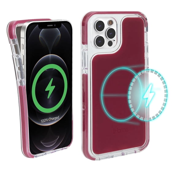 iHome Magnetic Silicone Velo Case, Slim & Shock Absorbent, MagSafe Compatible (iPhone 12 Pro Max, Burgundy)